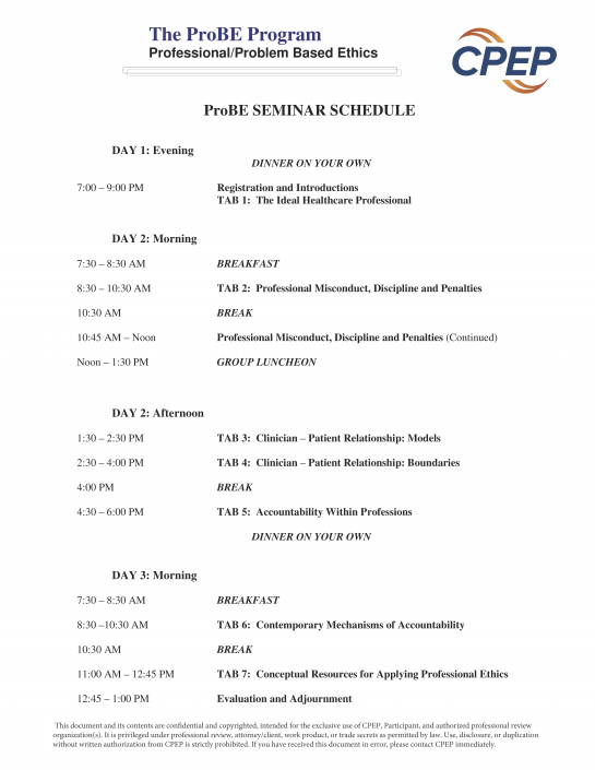 PROBE Seminar Schedule Canada 2018 CPEP