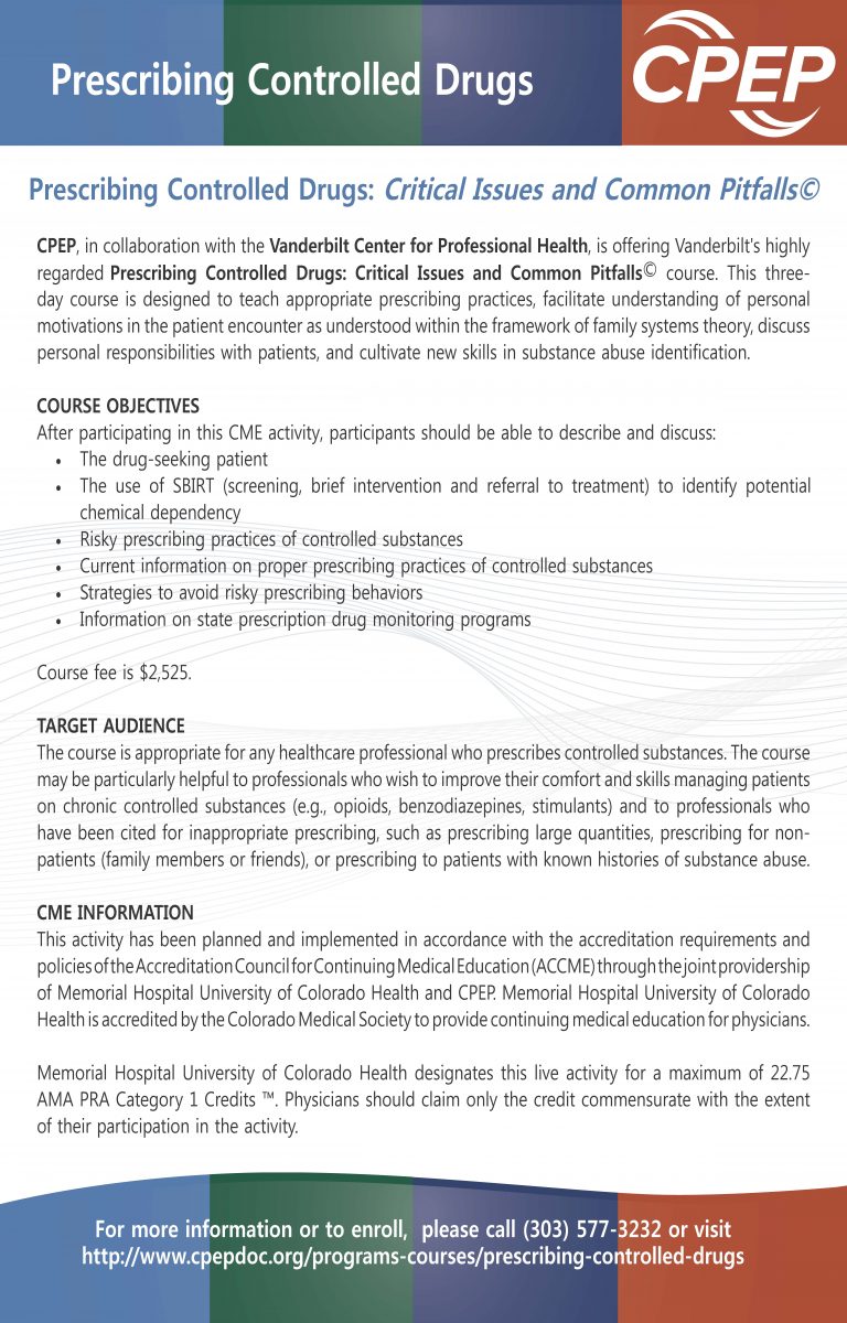 Prescribing Controlled Drugs Flyer 2018 CPEP